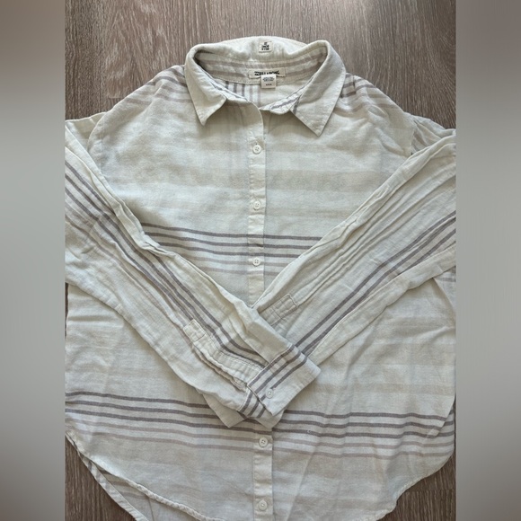 Billabong Button Down Top Womens Medium Cream Cotton Beachy Boho Neutral Coastal - Picture 6 of 11